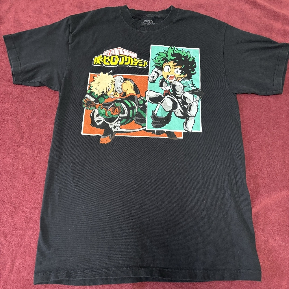 Deku & Bakugo My Hero Academia Anime Mens Black Graphic Tee- Size M